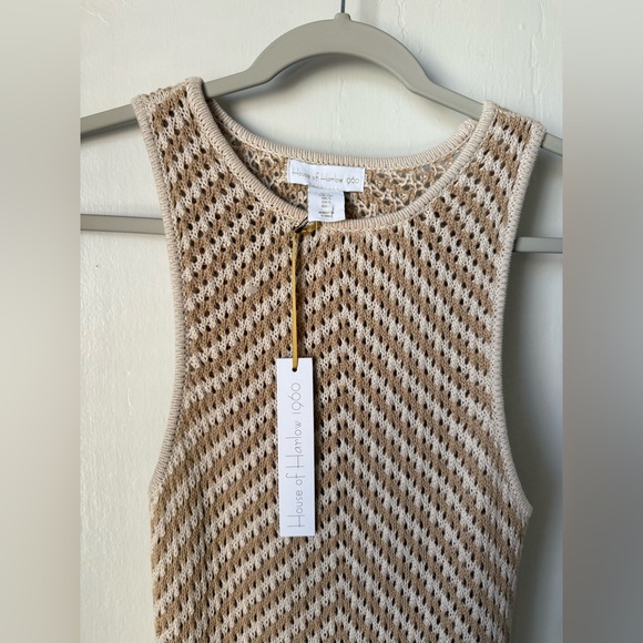 NWT House of Harlow 1960 Beige and White Chevron Crochet Sleeveless Maxi Dress - Picture 2 of 6
